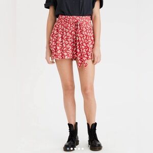American Eagle Outfitters Red Floral Smocked Short